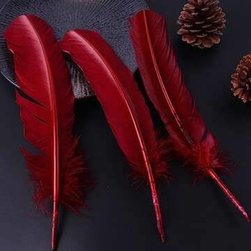 24Pcs Burgundy Turkey Feathers 10~12 inch,Beautiful Long Feather for Crafts,Bulk Big Size Bilateral Natural Feather,for Wedding Dress and Party Decoration,DIY Fabricating Handicraft Article (Burgundy)