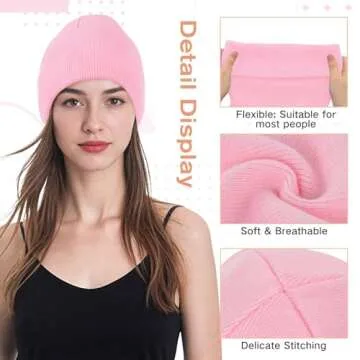 American Trends Men Women Beanie Hat Knit Cuffed Winter Hats Warm Soft Cute Plain Skull Beanie Hats ...