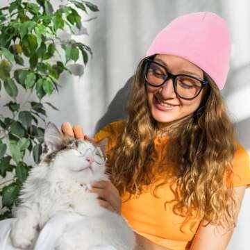 American Trends Men Women Beanie Hat Knit Cuffed Winter Hats Warm Soft Cute Plain Skull Beanie Hats for Outdoor Pink One Size