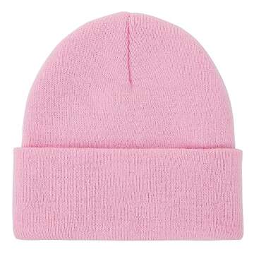 American Trends Men Women Beanie Hat Knit Cuffed Winter Hats Warm Soft Cute Plain Skull Beanie Hats for Outdoor Pink One Size