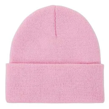 American Trends Men Women Beanie Hat Knit Cuffed Winter Hats Warm Soft Cute Plain Skull Beanie Hats for Outdoor Pink One Size