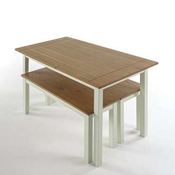 ZINUS Becky Farmhouse Dining Set with Two Benches