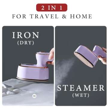 Travel Steamer Iron for Clothes Mini: Handheld Size Portable Fabric Clothing Steamers Small Hand Garment Electric Steam Ironing Machine for Dress Shirt Plancha a de Vapor para Ropa Portatil