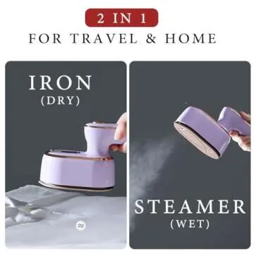 Travel Steamer Iron for Clothes Mini: Handheld Size Portable Fabric Clothing Steamers Small Hand Garment Electric Steam Ironing Machine for Dress Shirt Plancha a de Vapor para Ropa Portatil