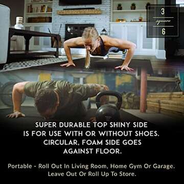 Square36 Large Exercise Mat Thick 6 Ft x 4 Ft. Ideal for Home Cardio Workouts With Or Without Shoes....