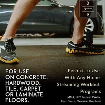 Square36 Large Exercise Mat Thick 6 Ft x 4 Ft. Ideal for Home Cardio Workouts With Or Without Shoes. Roll Out In Living Room & Roll Up To Store Square36 Large Fitness Mat