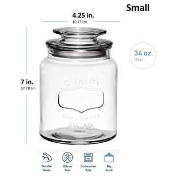 Godinger Airtight Glass Canisters Set of 3 - Round Clear Storage Containers with Sealed Lids, Chalkboard Jar Set of 3, Chalk Included – Perfect Housewarming Gift