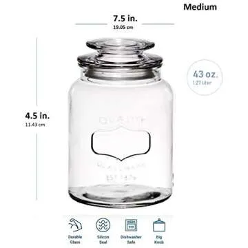 Godinger Airtight Glass Canisters Set of 3 - Round Clear Storage Containers with Sealed Lids, Chalkboard Jar Set of 3, Chalk Included – Perfect Housewarming Gift