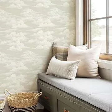 JiffDiff White Cloud Peel and Stick Wallpaper for Bedroom