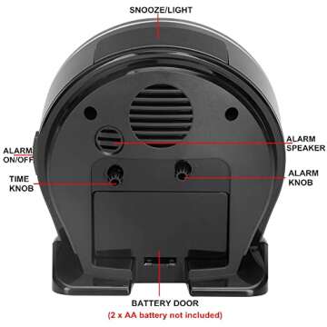 FAMICOZY 4.5" No Ticking Analog Alarm Clock,Silent Readable for Seniors,Easy to Set,Gradual Rise Alarm,Big Numbers,On/Off Switch on Side,Gentle Wake,Snooze Soft Backlight,Battery Operated,Black