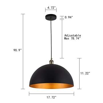 Vintage Pendant Light,Industrial pendant light,chandelier17.72 "Industrial Dome Pendant Light black ...