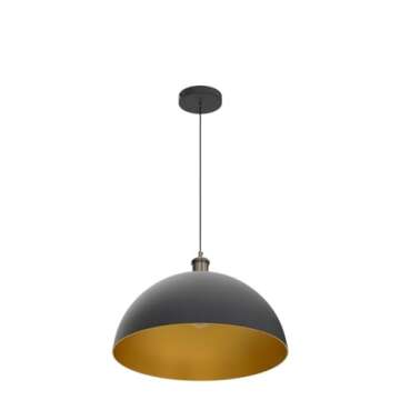Vintage Pendant Light,Industrial pendant light,chandelier17.72 "Industrial Dome Pendant Light black and gold finish lighting fixture line length 78.74" Kitchen island, bedroom, hallway,farmhouse