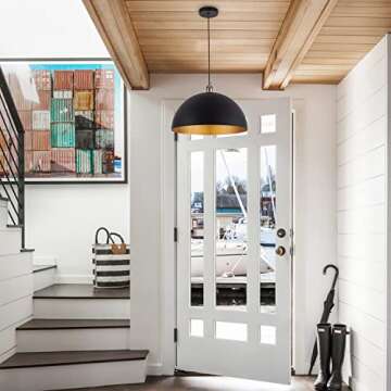 Vintage Pendant Light,Industrial pendant light,chandelier17.72 "Industrial Dome Pendant Light black and gold finish lighting fixture line length 78.74" Kitchen island, bedroom, hallway,farmhouse