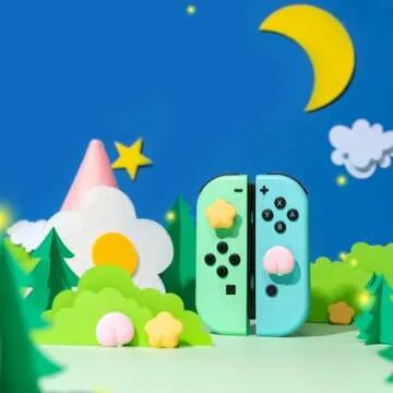 GeekShare Cute Silicone Joy Con Thumb Grip Caps, Joystick Cover Compatible with Switch/OLED/Switch Lite,4PCS - Peach & Star