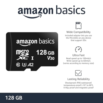 Amazon Basics Micro SDXC Card 128GB with A2 U3 Performance