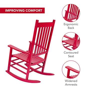 Shine Company Vermont Porch Rocker, High Back Wood Rocking Chair, Chili Pepper