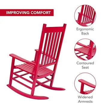 Shine Company Vermont Porch Rocker, High Back Wood Rocking Chair, Chili Pepper