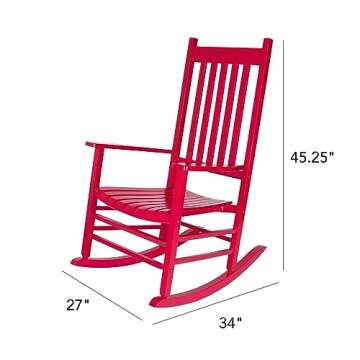 Shine Company Vermont Porch Rocker, High Back Wood Rocking Chair, Chili Pepper