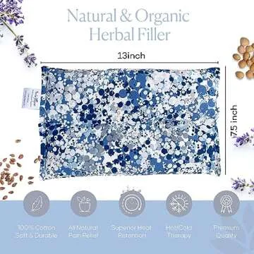SacksyThyme Microwave Heating Pad for Pain Relief, Flaxseed & Cherry Pit Herbal Heating Pad, Hot Cold Therapy (Indigo)