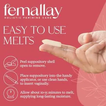 Femallay Organic Vaginal Moisturizing Suppository Melts - 100% Natural Suppositories for Vaginal Odor and Dryness Relief, Ultra-Hydrating Fast-Acting Comfort (Peach)