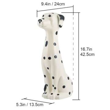 Allure Home Creation Dalmatian Dog White & Black 2-Piece Ceramic Toilet Brush Holder w/White Plastic Handled Scrub Brush, 9.4” x 5.3” x 16.7”