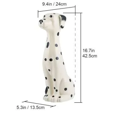 Allure Home Creation Dalmatian Dog White & Black 2-Piece Ceramic Toilet Brush Holder w/White Plastic Handled Scrub Brush, 9.4” x 5.3” x 16.7”