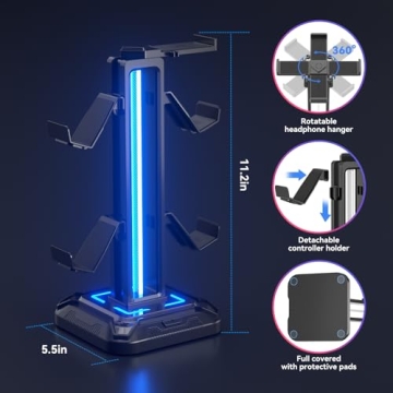 KDD Headset Stand with Light Modes - Black Controller Holder