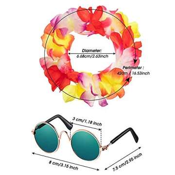 3 Pieces Pet Dog Hawaiian Costume, Includes Puppy Cool T-Shirts Summer Clothes, Funny Cute Dog Retro Fashion Sunglasses and a Colorful Wreath for Small to Medium pet(Green Series)