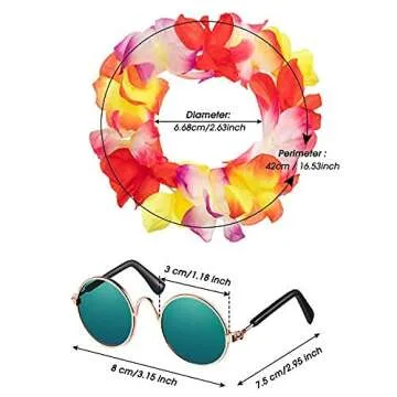 3 Pieces Pet Dog Hawaiian Costume, Includes Puppy Cool T-Shirts Summer Clothes, Funny Cute Dog Retro Fashion Sunglasses and a Colorful Wreath for Small to Medium pet(Green Series)