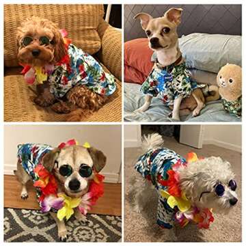 3 Pieces Pet Dog Hawaiian Costume, Includes Puppy Cool T-Shirts Summer Clothes, Funny Cute Dog Retro Fashion Sunglasses and a Colorful Wreath for Small to Medium pet(Green Series)