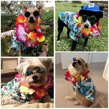 3 Pieces Pet Dog Hawaiian Costume, Includes Puppy Cool T-Shirts Summer Clothes, Funny Cute Dog Retro Fashion Sunglasses and a Colorful Wreath for Small to Medium pet(Green Series)