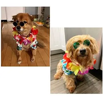 3 Pieces Pet Dog Hawaiian Costume, Includes Puppy Cool T-Shirts Summer Clothes, Funny Cute Dog Retro Fashion Sunglasses and a Colorful Wreath for Small to Medium pet(Green Series)