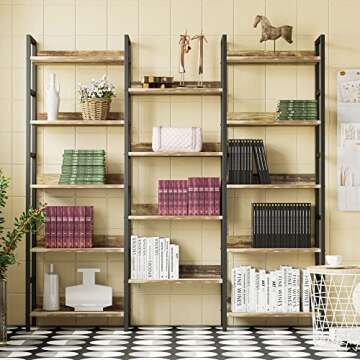 IRONCK Bookcases and Bookshelves Triple Wide 5 Tiers Industrial Bookshelf with Baffles Large Etagere...