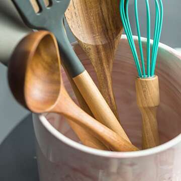 LYEOBOH Kitchen Utensil Holder for Countertop, Large Ceramic Crock, Modern Farmhouse Decor Porcelain Utensil Caddy, Marble Kitchen Organizer for Cooking Tools, Pink