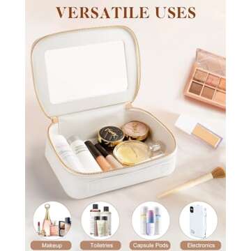 XUGUXA Clear Makeup Bag, Travel Toiletry Organizer with Zipper, Portable Leather Cosmetic Case with Handle, TSA Approved Transparent Make Up Storage Bags, Car Essentials for Women Gift (Medium White)