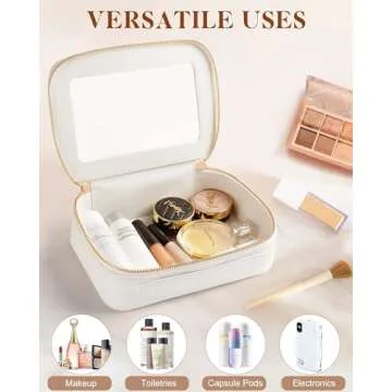 XUGUXA Clear Makeup Bag, Travel Toiletry Organizer with Zipper, Portable Leather Cosmetic Case with Handle, TSA Approved Transparent Make Up Storage Bags, Car Essentials for Women Gift (Medium White)