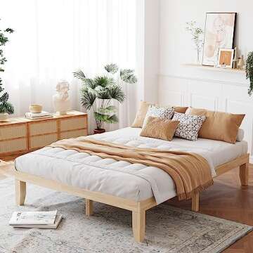 Giantex 14 Inch Queen Wood Platform Bed Frame, Minimalist Mattress Foundation with Solid Rubber Wood, Heavy Duty Wood Slat Support, Without Headboard, Easy Assembly, No Box Spring Needed, Natural