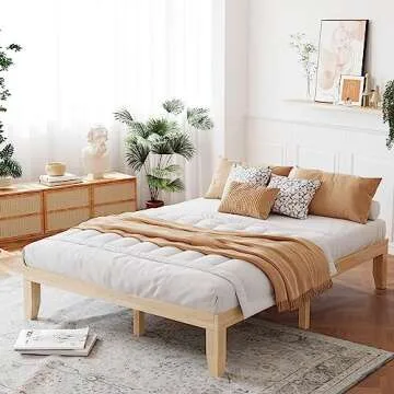 Giantex 14 Inch Queen Wood Platform Bed Frame, Minimalist Mattress Foundation with Solid Rubber Wood, Heavy Duty Wood Slat Support, Without Headboard, Easy Assembly, No Box Spring Needed, Natural