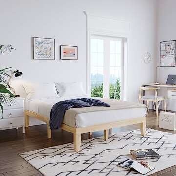 Giantex 14 Inch Queen Wood Platform Bed Frame, Minimalist Mattress Foundation with Solid Rubber Wood, Heavy Duty Wood Slat Support, Without Headboard, Easy Assembly, No Box Spring Needed, Natural