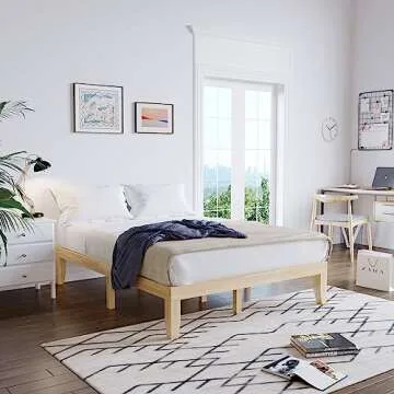 Giantex 14 Inch Queen Wood Platform Bed Frame, Minimalist Mattress Foundation with Solid Rubber Wood, Heavy Duty Wood Slat Support, Without Headboard, Easy Assembly, No Box Spring Needed, Natural