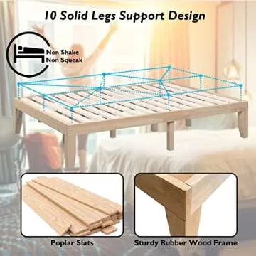 Giantex 14 Inch Queen Wood Platform Bed Frame, Minimalist Mattress Foundation with Solid Rubber Wood, Heavy Duty Wood Slat Support, Without Headboard, Easy Assembly, No Box Spring Needed, Natural