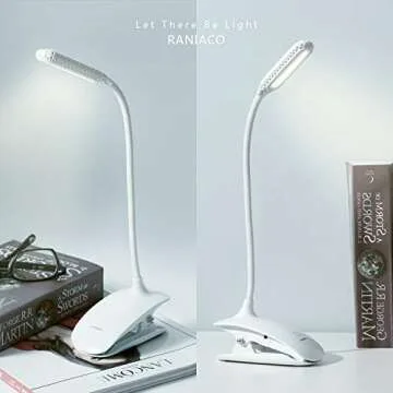 Raniaco Led Clip Reading Book Light Daylight 16 LEDs USB Rechargeable Reading Lamp-3 Brightness,Touch Switch Bedside Book Light with Good Eye Protection Brightness (White)