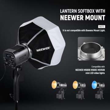NEEWER 12"/30cm Lantern Softbox with NEEWER Mount (Not Bowens Mount), Quick Release 360° Omnidirectional Light Diffuser Modifier Mini Softbox for MS60 MS60B MS60C MS150B LED Video Studio Light, NS6L