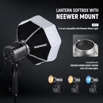 NEEWER 12"/30cm Lantern Softbox with NEEWER Mount (Not Bowens Mount), Quick Release 360° Omnidirectional Light Diffuser Modifier Mini Softbox for MS60 MS60B MS60C MS150B LED Video Studio Light, NS6L