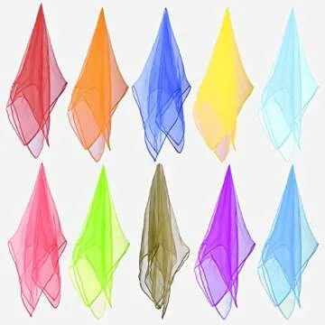 Blovec 30 Pcs Juggling Scarves for Kids, Square Dance Scarf Magic Movement Scarves Performance Props Accessories 24 by 24 Inch in 10 Colors