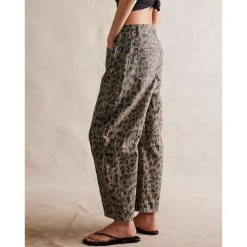 Kedera Women's Leopard Print Wide Leg Boyfriend Jeans