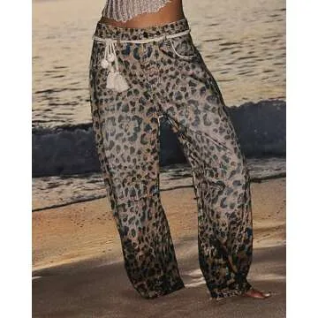 Kedera Women's Leopard Print Wide Leg Boyfriend Jeans