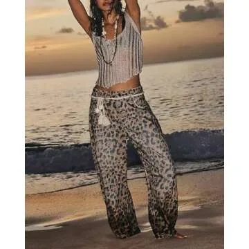 Kedera Women's Leopard Print Wide Leg Boyfriend Jeans