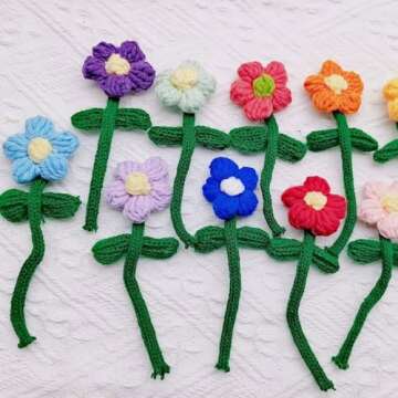 Wepetyo 20 Pcs Crochet Flowers Knitting Flower Appliques Embellishments for DIY Hair Clothes Hats Bags Sewing Decor Craft Home Decoration(Mixed Colors)