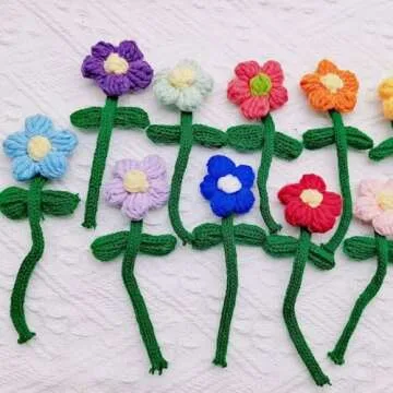 Wepetyo 20 Pcs Crochet Flowers Knitting Flower Appliques Embellishments for DIY Hair Clothes Hats Bags Sewing Decor Craft Home Decoration(Mixed Colors)